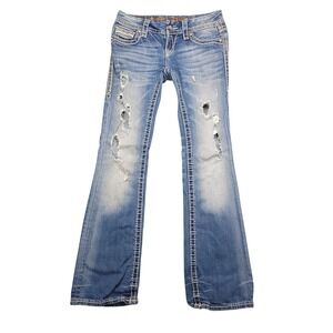 Rock Revival Teresa Boot Cut Distressed Jeans Embellished Women's Size 27